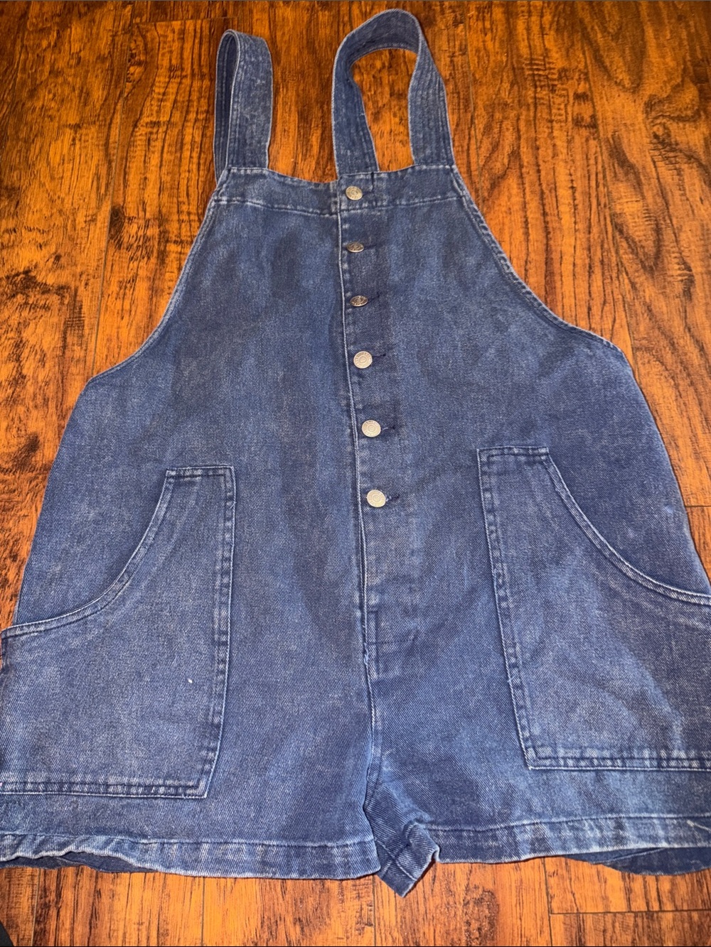 Denim Button-Front Short Overalls